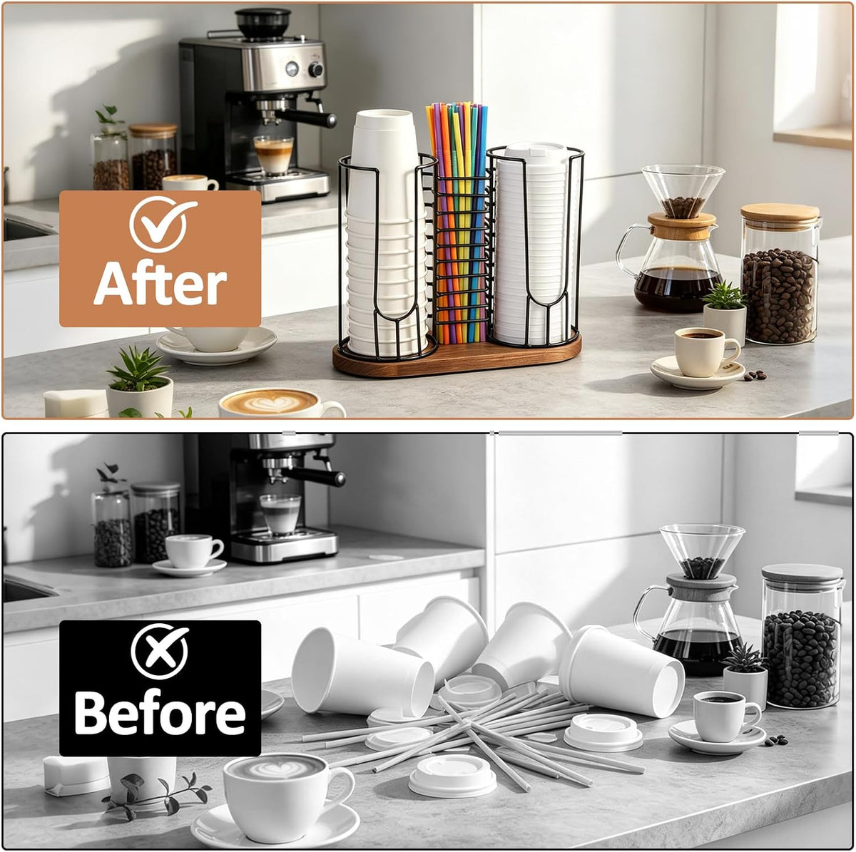 Coffee Cup and Lid Holder with Straw Holder,8-24oz Disposable Cup Organizer