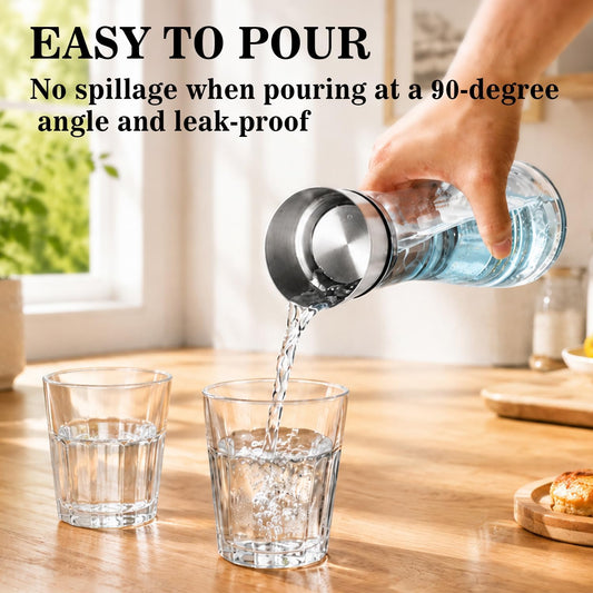 GLASKEY Glass Water Carafe with Lid, 33 oz Glass Water Jug, Dishwasher Safe, Borosilicate Glass Pitcher for Hot and Cold Water, Milk, Coffee and Homemade Drinks