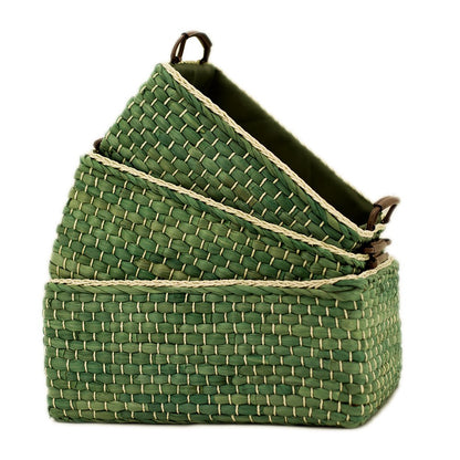 Kingwillow Basket Woven Maize Straw Storage with Handle(Green,Small)