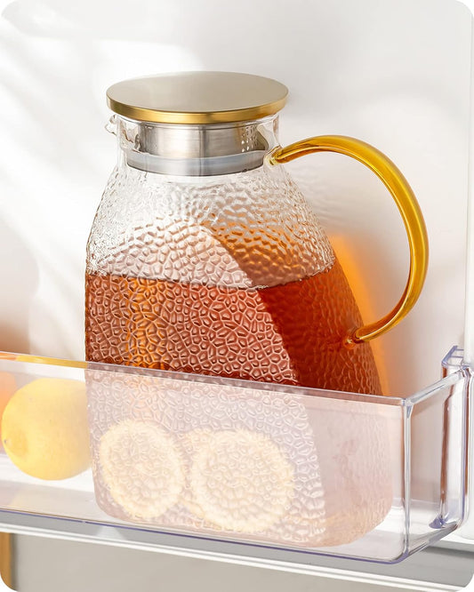 Baffect Water Pitcher Glass Jug With Lid and Spout (Hammer Pattern)