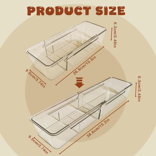 Expandable Straw Organizer Drawer Holder for Cabinet，Deep Drawer Organizer Kitchen Cabinet Organizer detachable compartments Fits for Stanley Long Straw(Transparent