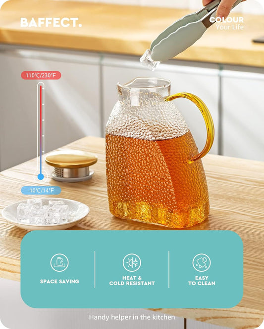 Baffect Water Pitcher Glass Jug With Lid and Spout (Hammer Pattern)