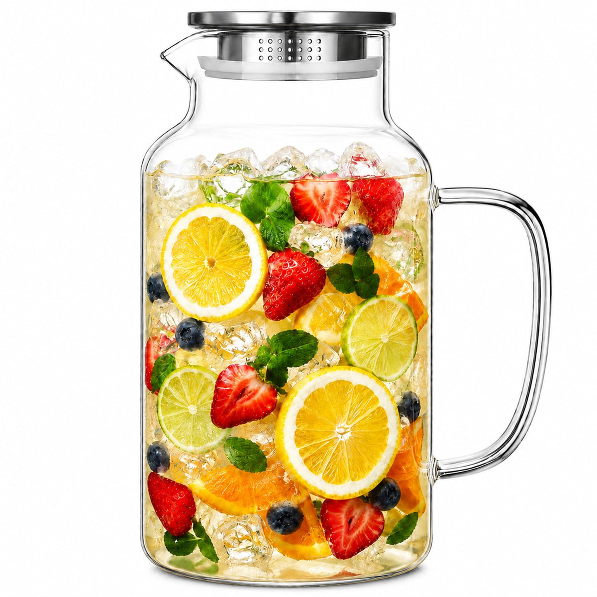 1 Gallon Thickened Square Glass Pitcher with Lid, Spout and Handle
