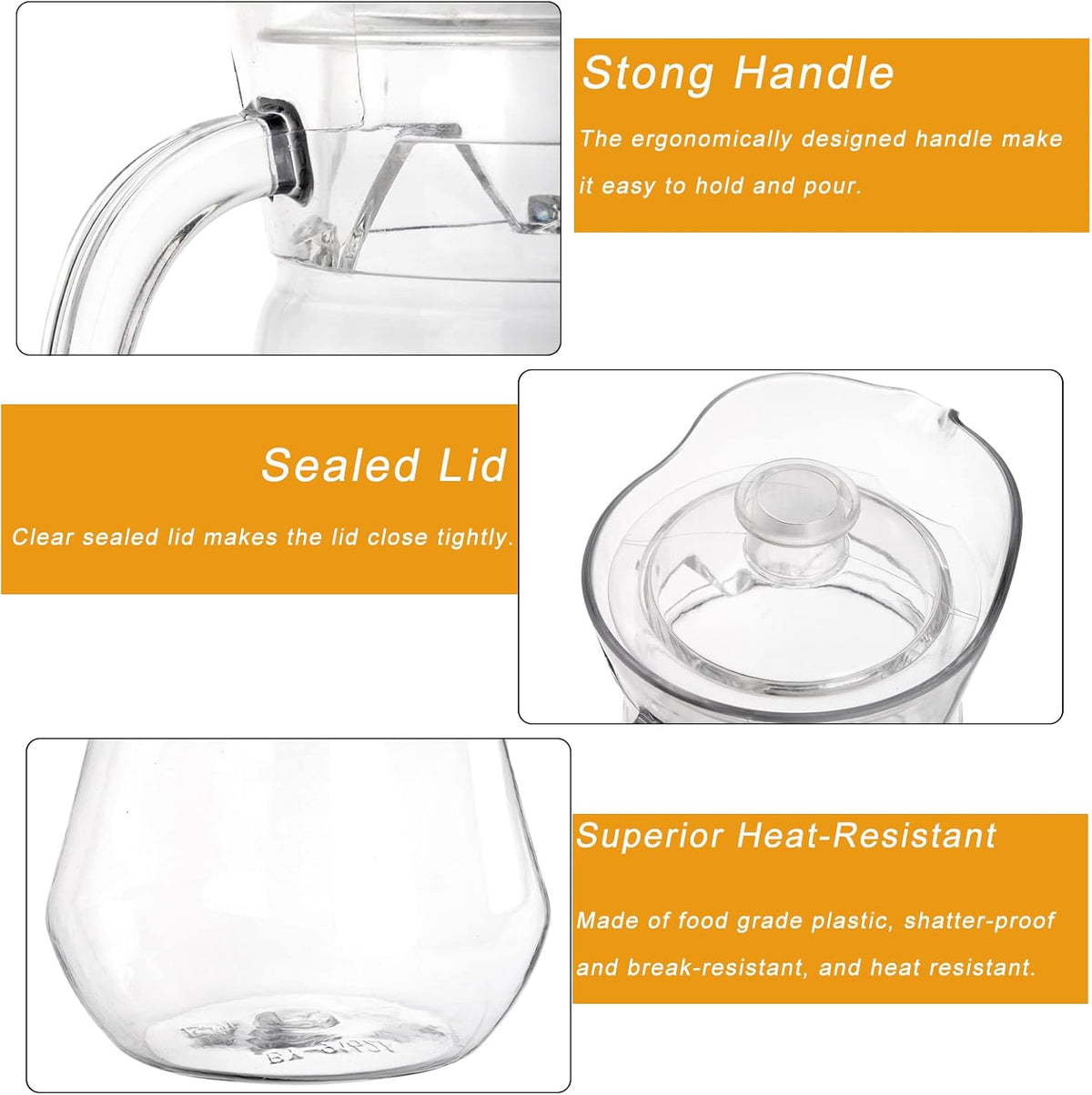 SOUJOY 2 Pack Plastic Pitcher, 68Oz Clear Iced Water Jug with Lid and Handle, Heat Resistant BPA-Free Tea Pitcher for Lemonade, Juice, Milk, Cold or Hot Beverage