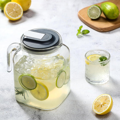 68 Oz Seal Pitcher With Lid and Spout, Large Iced Tea Pitcher for Fridge, Wide Mouth Glass Jar Container for Homemade Juice & Iced Tea, Iced Coffee, and Drinks