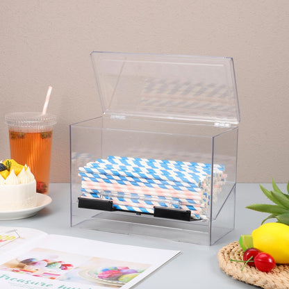 VOSAREA Acrylic Straw Dispenser Clear Straw Storage Box for Bulk Drinking Straws Countertop Holder for Restaurant Shop Office and Home Reusable Pressing Container 9.05 X 6.69 X 4.33 in