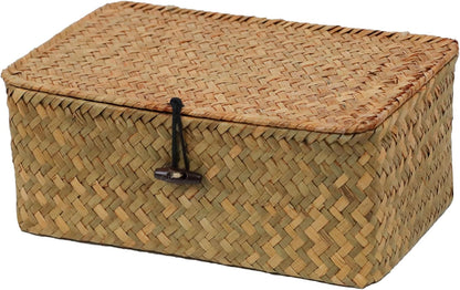 Seagrass Wicker Storage Basket with Lid, Medium, Natural