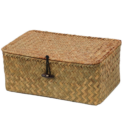 Wicker Storage Basket with Lid, Seagrass Storage Baskets for Organizing
