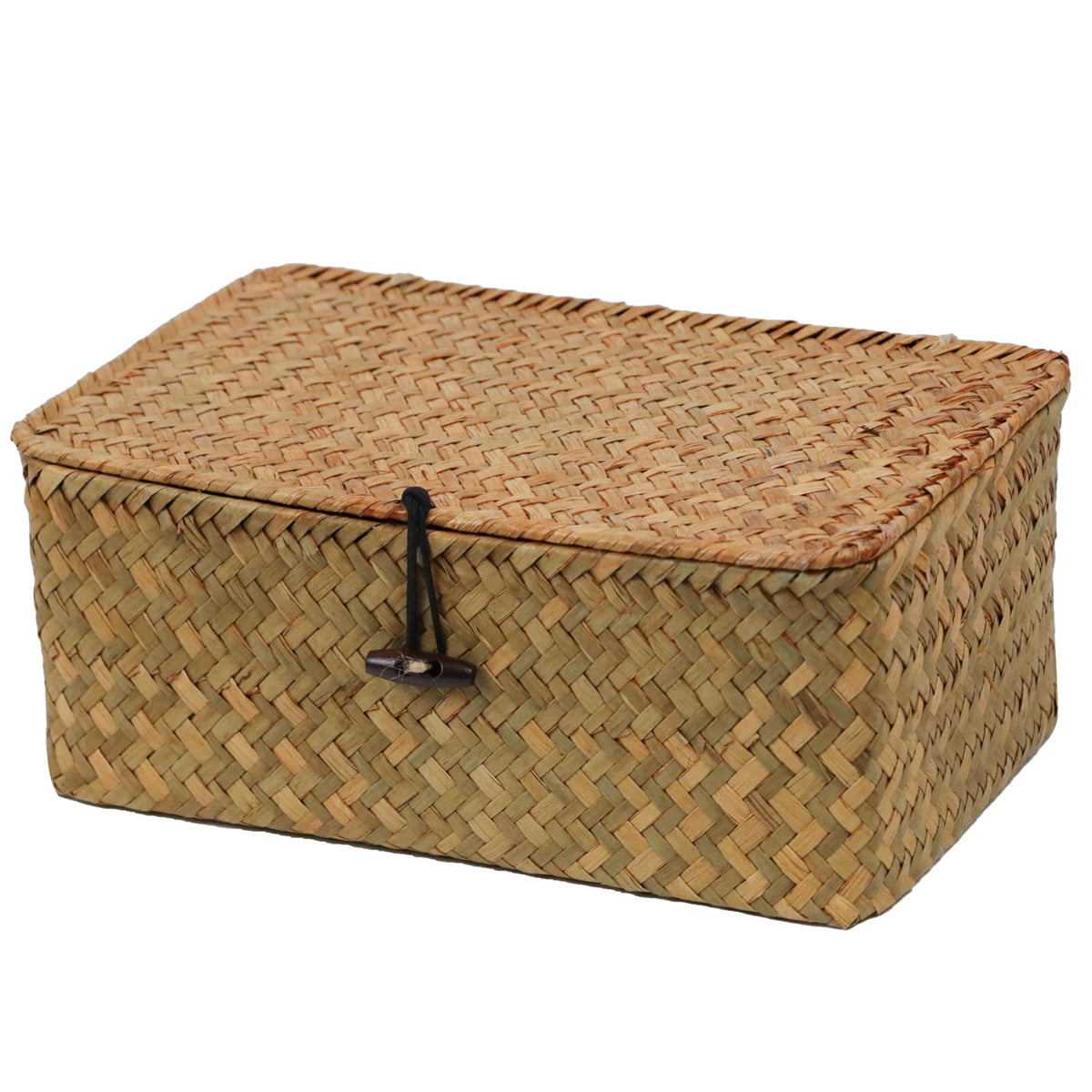 Set of 2 Wicker Basket with Lid, Seagrass Woven Basket for Storage