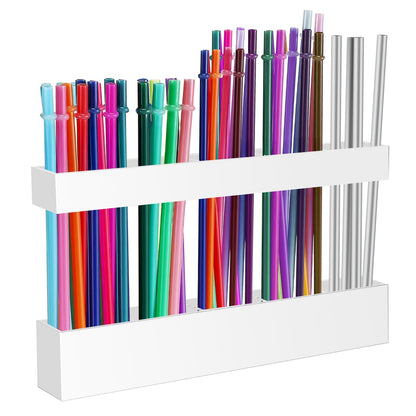 Malldii 9.5" Large Acrylic Straw Holder for Cabinet Door - Reusable Tumbler Straw Organizer Storage, Small Kitchen Accessories Container, Ultra Sticky Cupboard Door Mounted (Transparent)