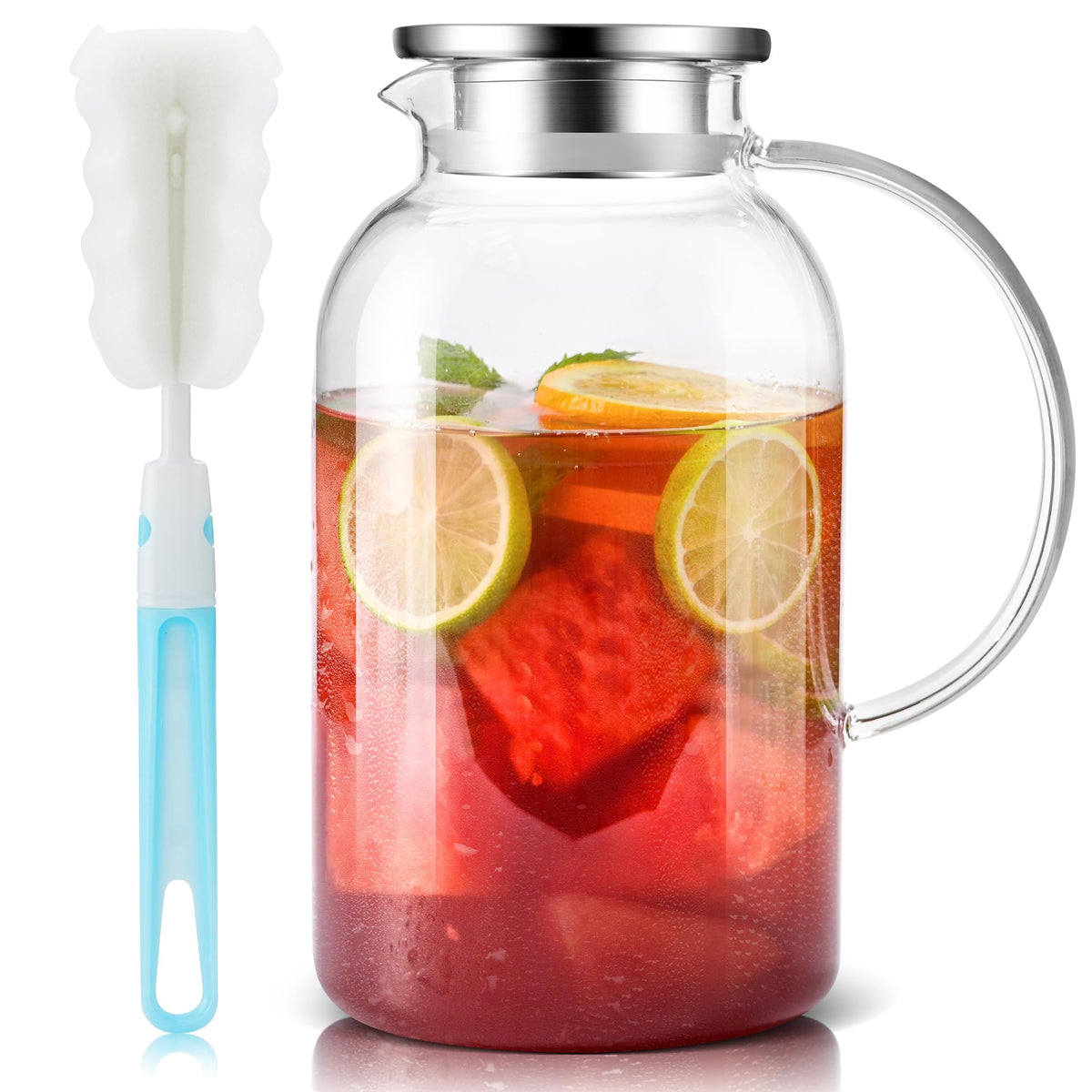 SUSTEAS 2L/68oz Glass Pitcher with Lid and Handle,Carafe for Hot/Cold Water