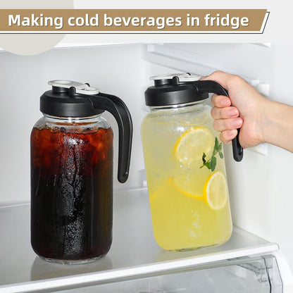 Set of 2, Glass Pitcher with Lid - 2 Quart Mason Jar Pitcher with Filter Lid, Wide Mouth Jar Leak-proof Water Jug, Heavy Duty Container for Water, Juice, Milk, Tea, Iced Coffee, and Drinks