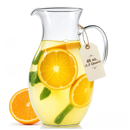 Simax Large Glass Pitcher With Spout, 2.5 Quart (80 Ounce) Borosilicate Glass Iced Tea Pitchers with Handle, Angled Cylinder Design, Glass Water Pitcher