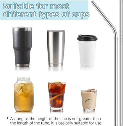 110 Pack metal straws reusable,50 Straight +50 Bent 8.5 Inch Stainless Steel Straws,10 Cleaning Brushes Included, Perfectly Compatible with 20oz Cup Tumblers