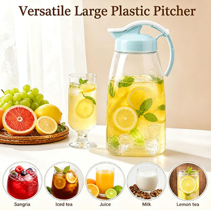 Frcctre 2 Pack Plastic Water Pitcher with Lid, 74 Oz Clear Airtight Beverage Pitcher Juice Container Water Carafe Fridge Jug for Juice, Coffee, Iced Tea, Lemonade, Heat Resistant & Shatter-proof