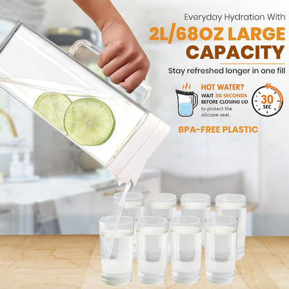 SlimFit 2Quart (2 Liter) pitcher with lid, Water jug for fridge door, White
