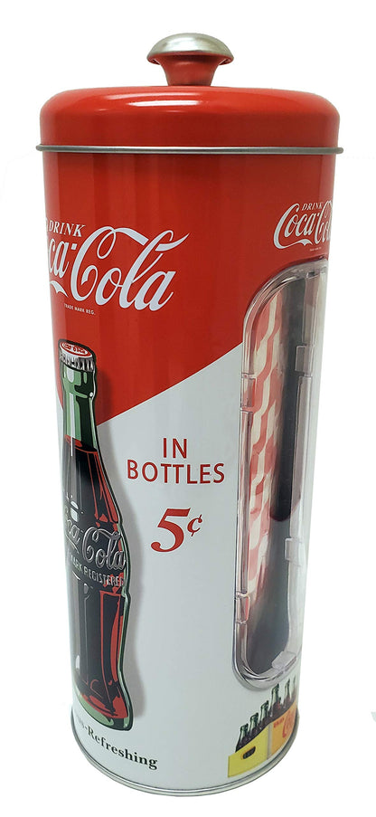 The Tin Box Company Coke Straw Holder Tin with 20 Paper Straws Inside, 3-3/8 x 8-1/4"H, Red and White (771517-12) - Good for 8" Straws or less
