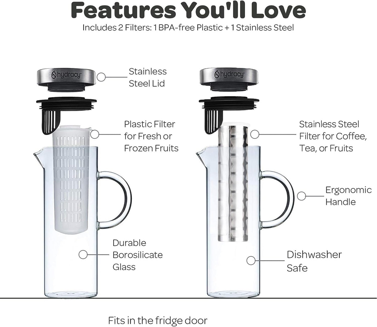 Hydracy Cold Brew Coffee Pitcher,Borosilicate Glass Iced Tea Maker 52oz