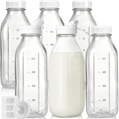 Syntic 2 Pack 32 Oz Glass Milk Bottles with Airtight Lids & 2 Caps