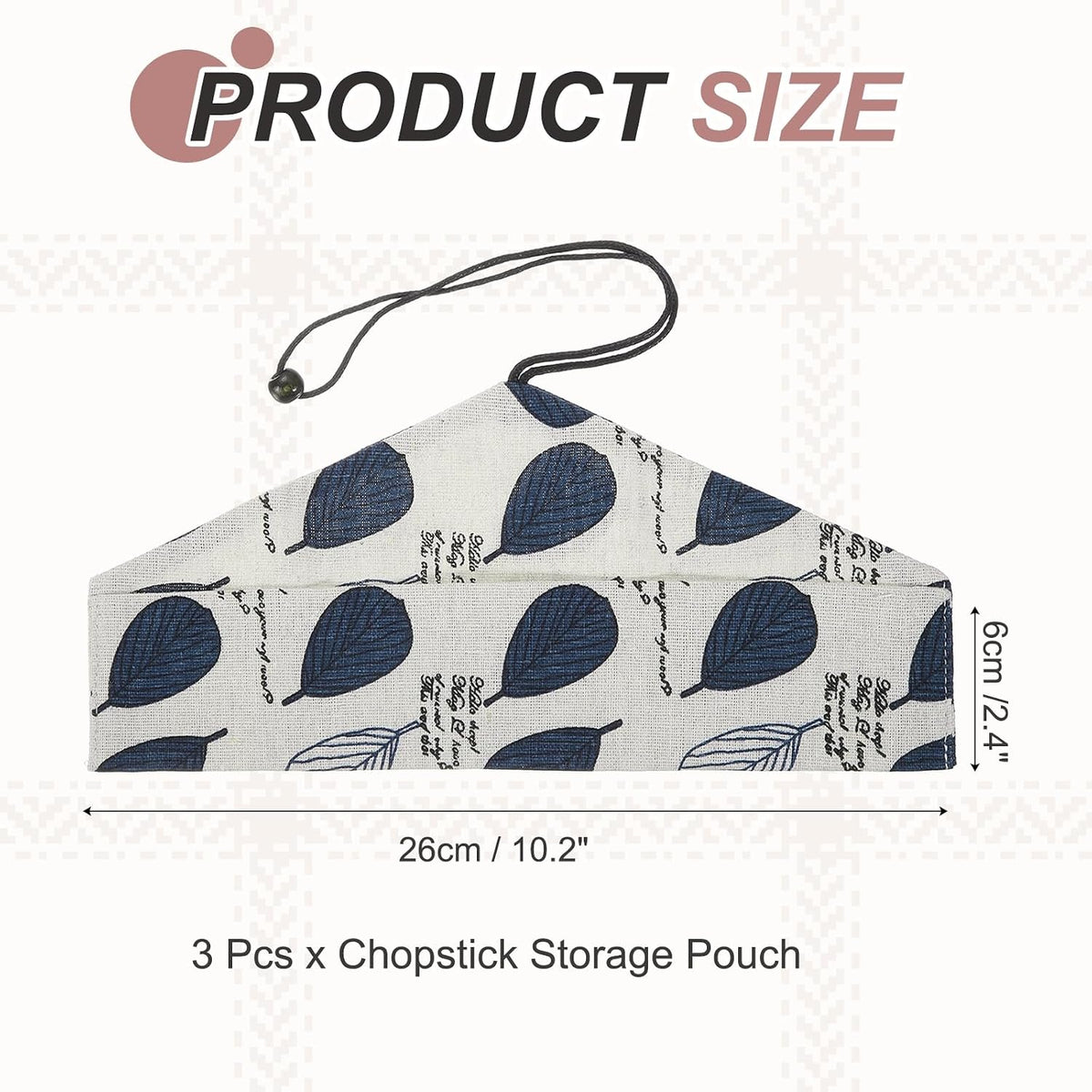 uxcell Chopstick Case, 3 Pcs Chopstick Storage Japanese Style Cutlery Pouch Portable Utensil Travel Case Bag Sleeves Tableware Storage for Spoon Fork Straws, White Base Blue Leaf