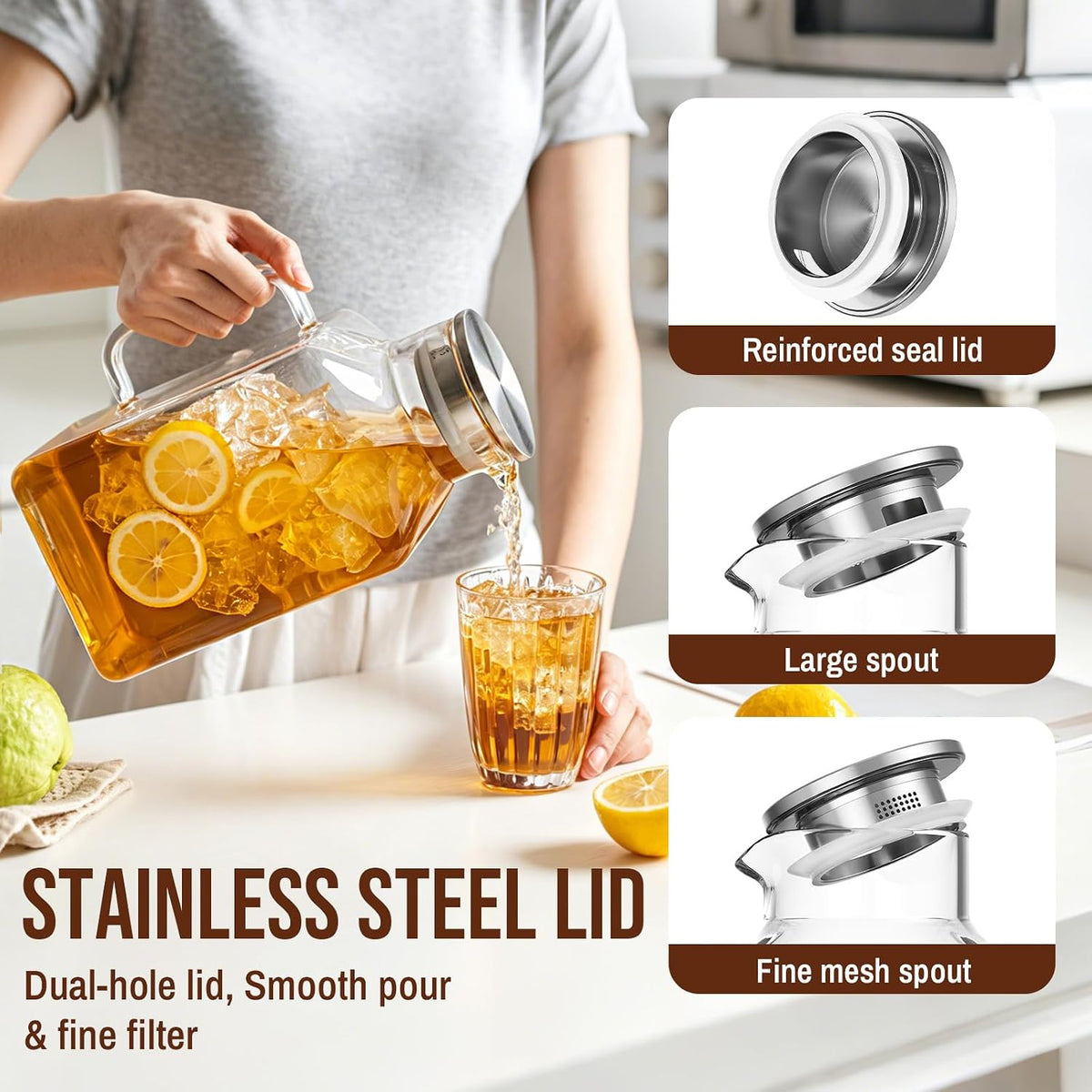 SoulTimes 1 Gallon Thickened Glass Pitcher with Lid and Wider Handle.