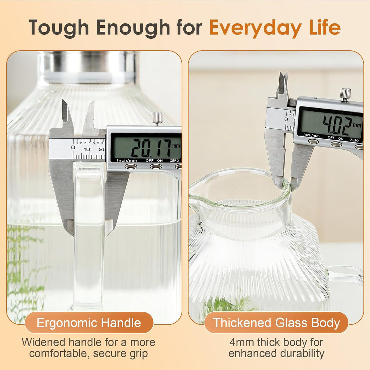 1 Gallon Thickened Square Glass Pitcher with Lid, Spout and Handle