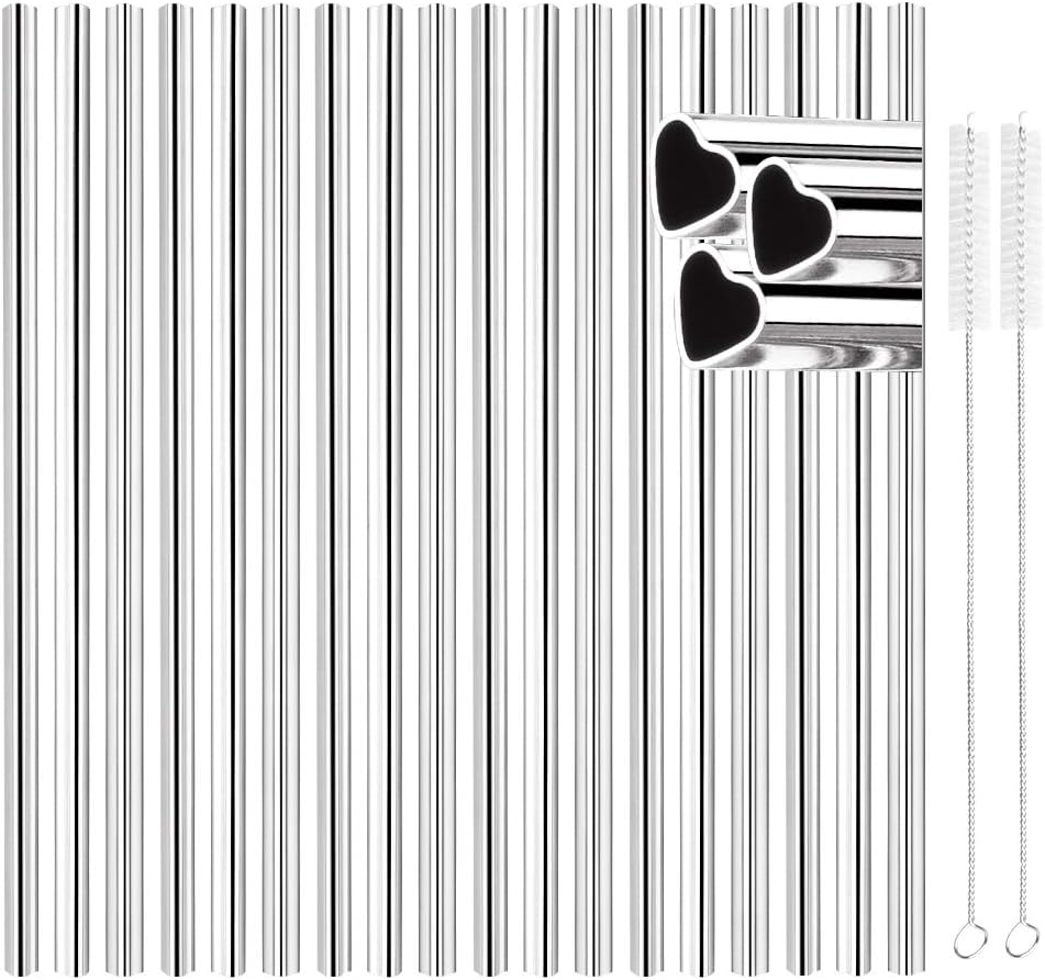Tomorotec 8.5” Heart-Shaped Stainless Steel Straws Fit for Smoothie, Silver