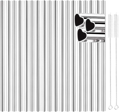 Tomorotec 8.5” Heart-Shaped Stainless Steel Straws Fit for Smoothie, Silver