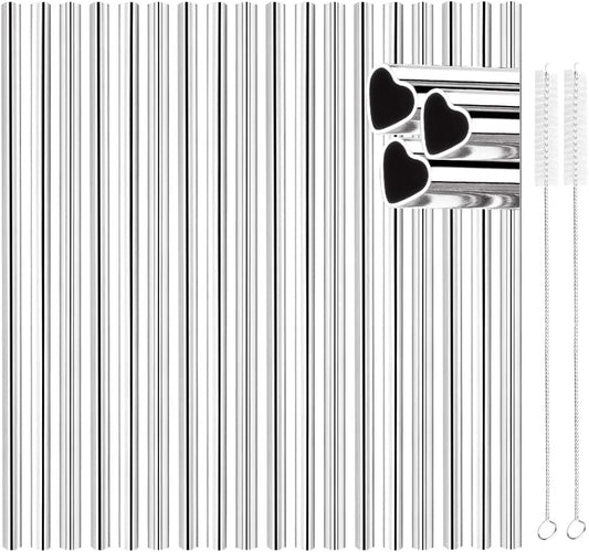 Tomorotec 8.5” Heart-Shaped Stainless Steel Straws Fit for Smoothie, Silver