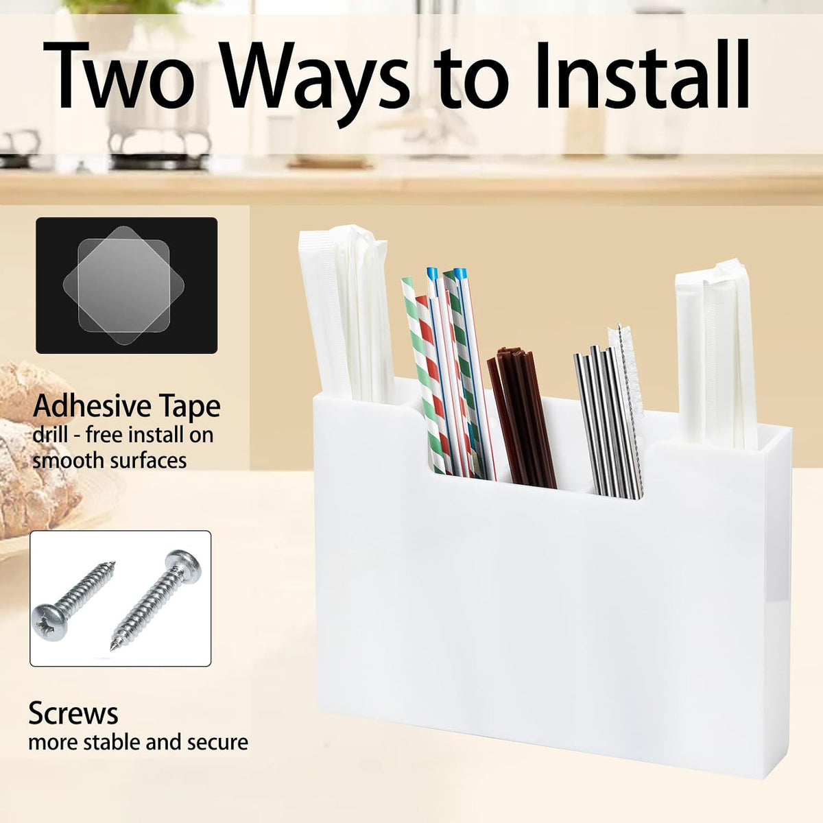 Straw Holder Organizer Dispenser Storage Acrylic for Kitchen Cabinet Door
