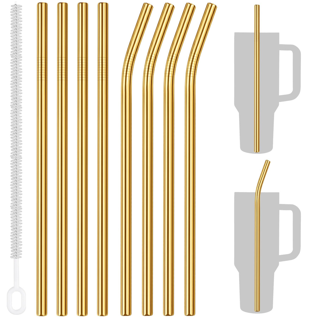 Tomorotec 14PCS Stainless Steel Straws Fit for 40oz Stanley Tumbler, Silver