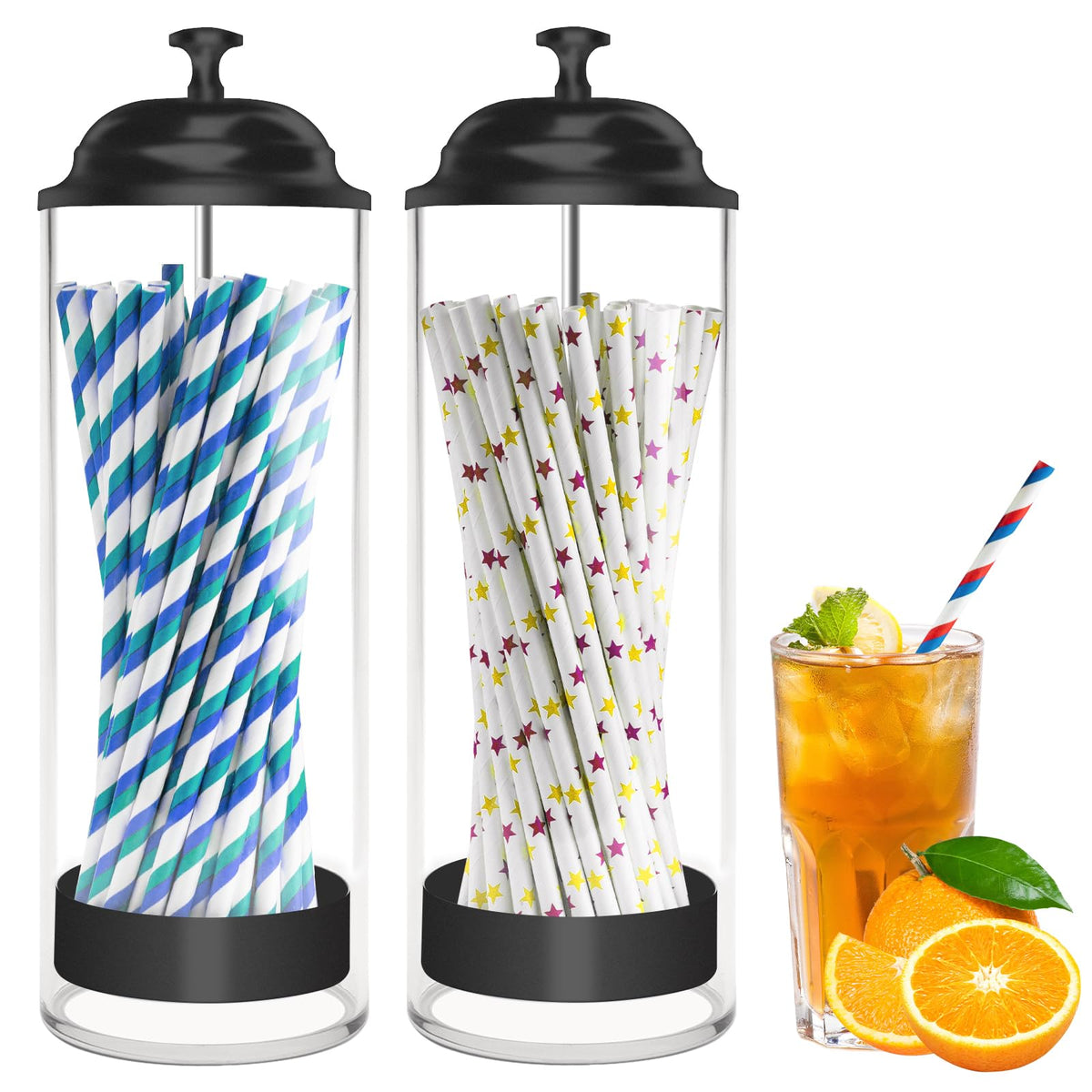 10.8 Inch Straw Holder for Standard Size Drinking Straws with Lid Black