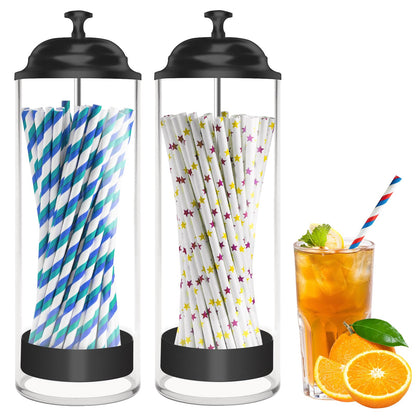 10.8 Inch Straw Holder for Standard Size Drinking Straws with Lid Black