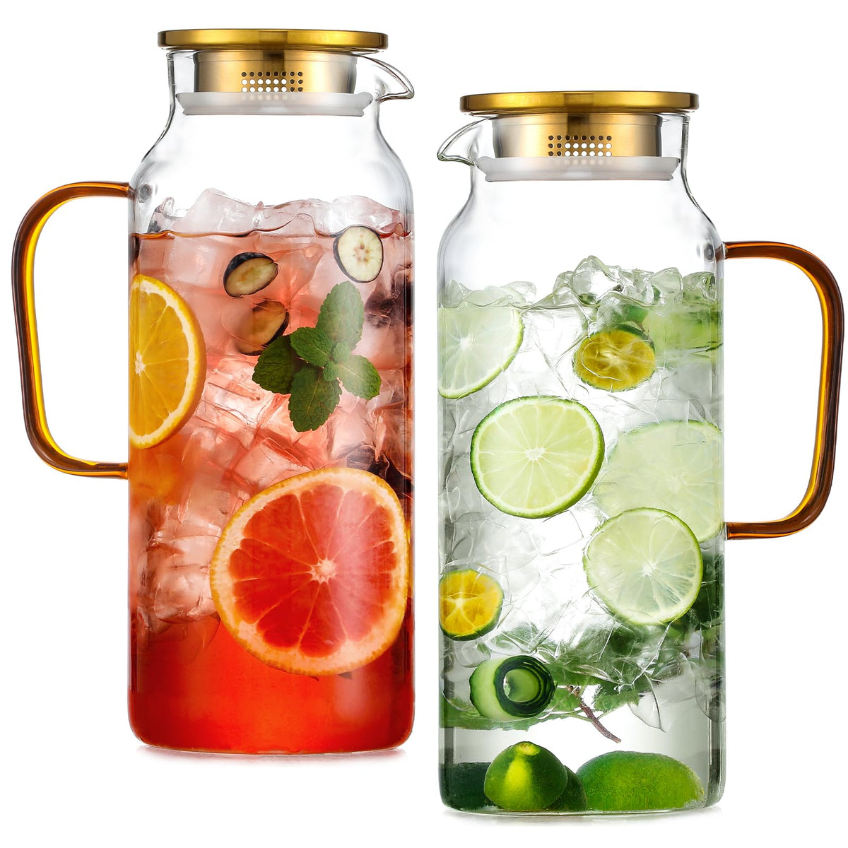 1 Gallon thickened Glass Pitcher with Lid and Spout, Borosilicate Glass Carafe for Hot/Cold Drink, Water Pitchers for Fridge, Extra Large Jug with Handle for Iced Tea, Coffee,Juice,Homemade Beverage