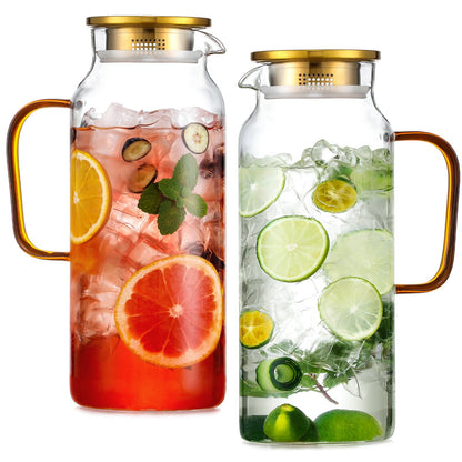 1 Gallon thickened Glass Pitcher with Lid and Spout, Borosilicate Glass Carafe for Hot/Cold Drink, Water Pitchers for Fridge, Extra Large Jug with Handle for Iced Tea, Coffee,Juice,Homemade Beverage