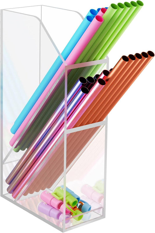 NiHome Straw Holder for Cabinet Door, Dual Rack Cap Organizer, Clear