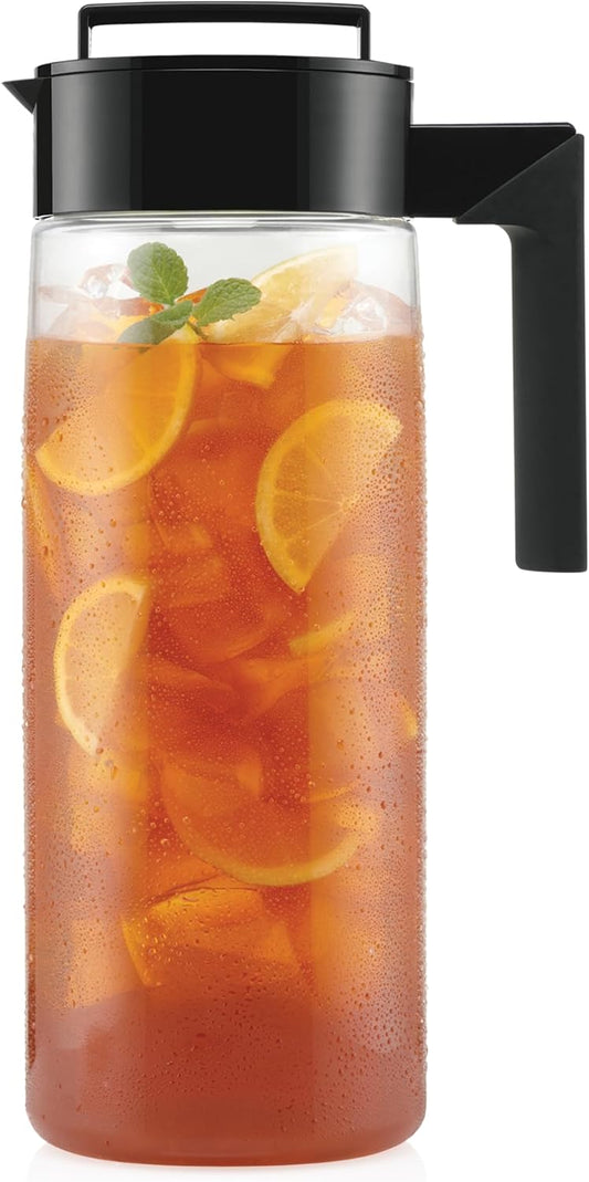 Takeya Airtight Pitcher - Durable BPA-Free Eastman Tritan Odor/Stain-Resistant Leakproof Lid for Iced Tea/Water Easy-Grip Silicone Handle Spill-Free Spout Fridge-Friendly Made in USA 2 Quart/Black
