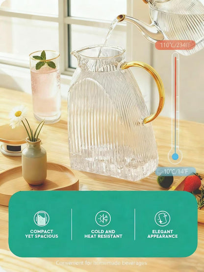 Water Pitcher Glass for Fridge, for 1.8L/63oz Fridge Door with Stainless Steel Lid, High Borosilicate Glass Carafe Pitcher for Hot or Cold Homemade Drinks