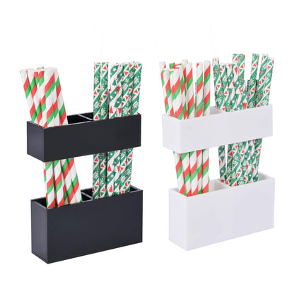 2 PACK Acrylic Straw Holder for Cabinet Doors, Reusable Straw Organizer with Ultra-Sticky Adhesive, Small Kitchen Accessories Container, Fits Both Short & Long Straws (Transparent)