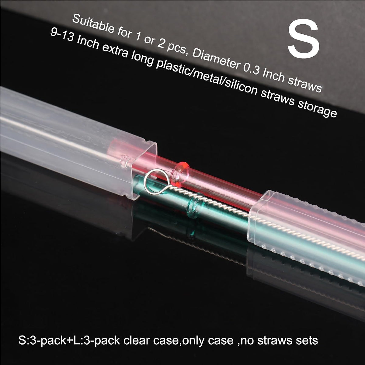 Dakoufish Plastic Straw Carrying Case,6 Packs Reusable Collapsible Box for 9-13 Inch Straight Drinking Straws/chopsticks Storage Perfect for Travel, Gifts (S+L 6pcs)