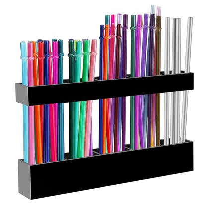 Malldii 9.5" Large Acrylic Straw Holder for Cabinet Door - Reusable Tumbler Straw Organizer Storage, Small Kitchen Accessories Container, Ultra Sticky Cupboard Door Mounted (Transparent)