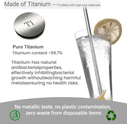 0.24'' Grade 2 ASTM F67 Pure Titanium Straws with Cleaning Brush