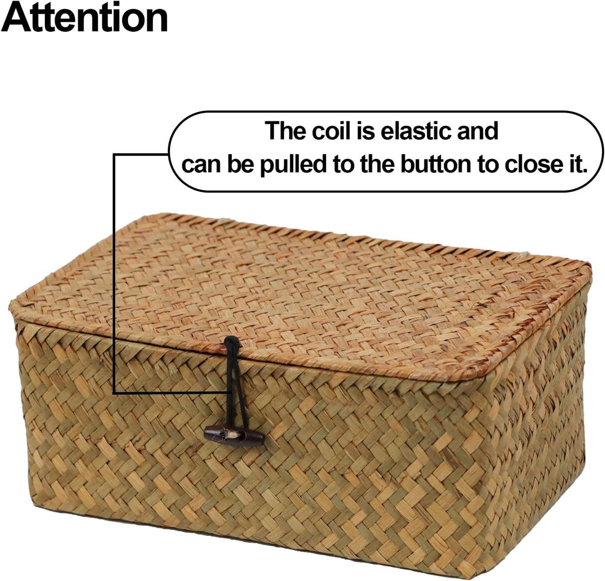 Set of 2 Wicker Basket with Lid, Seagrass Woven Basket for Storage