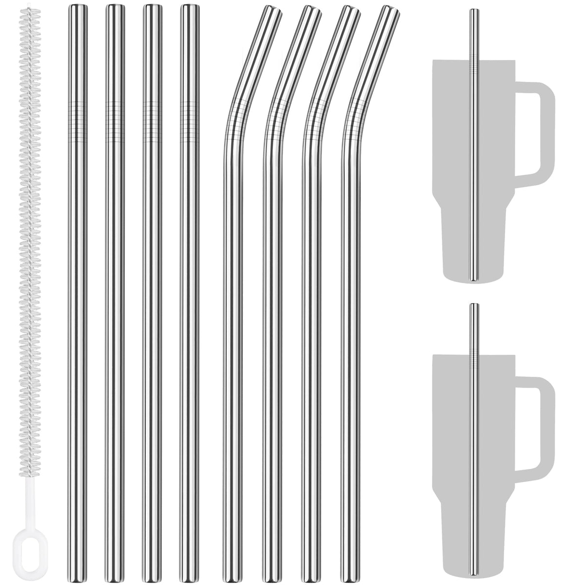 Tomorotec 14PCS Stainless Steel Straws Fit for 40oz Stanley Tumbler, Silver