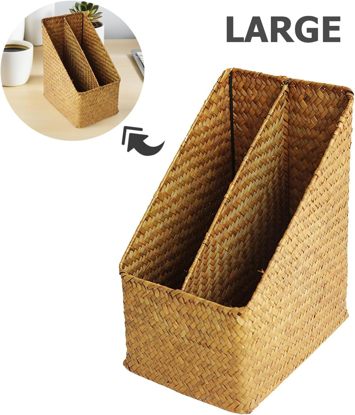 Vertical File Folder Storage Organizer Basket, Thickened Straw Woven