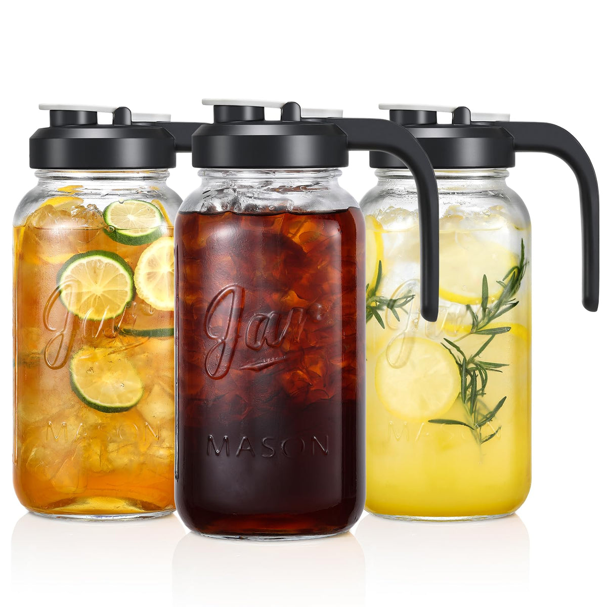 Set of 2, Glass Pitcher with Lid - 2 Quart Mason Jar Pitcher with Filter Lid, Wide Mouth Jar Leak-proof Water Jug, Heavy Duty Container for Water, Juice, Milk, Tea, Iced Coffee, and Drinks