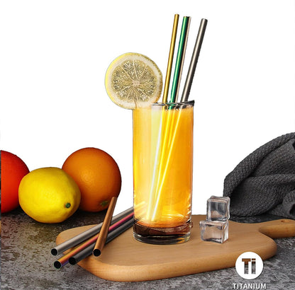 0.24'' Grade 2 ASTM F67 Pure Titanium Straws with Cleaning Brush