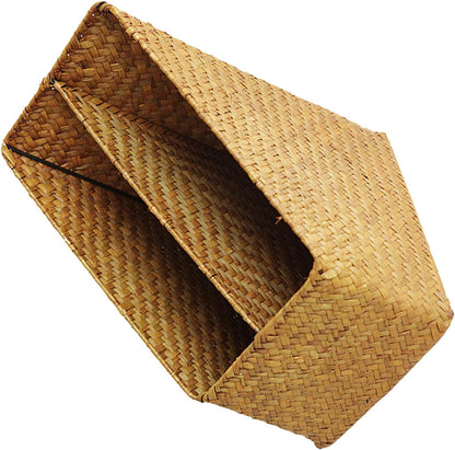Vertical File Folder Storage Organizer Basket, Thickened Straw Woven
