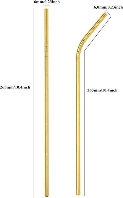 50-Pack Stainless Steel Straws,Super Long 10.5 Inch Drinking Metal Straws for 30oz/20oz Tumblers Yeti Cups Travel Mugs,Reusable Rustproof Dishwasher Safe (All straight 50pcs -10.5" Gold)