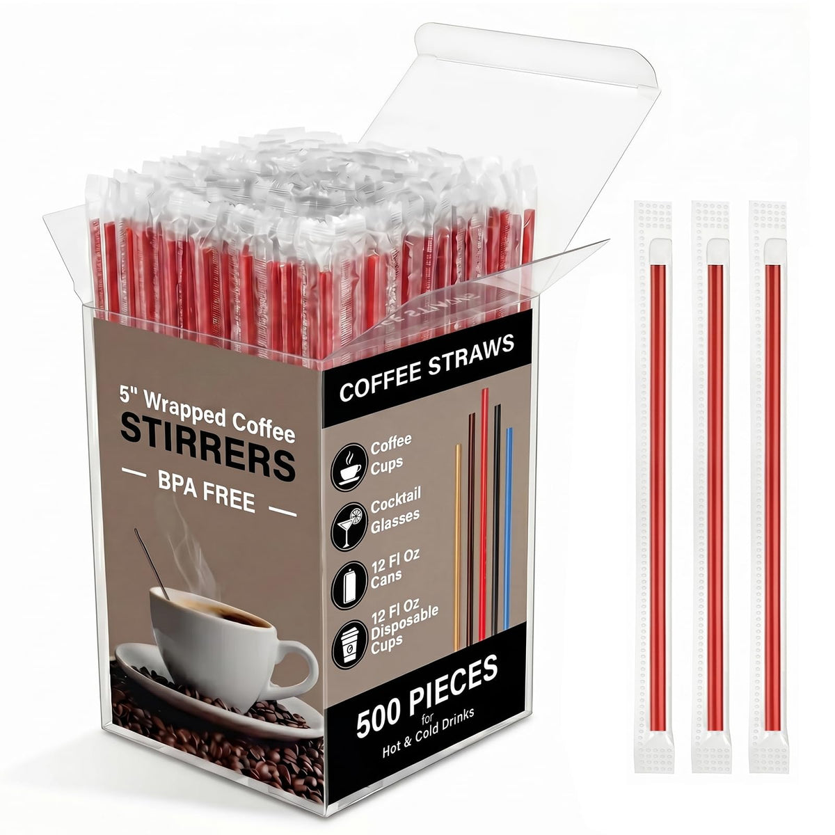 500 Pcs Individually Wrapped Coffee Stirrers, Straws (Gold, 7 in)